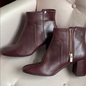 Wine Square Heel Booties